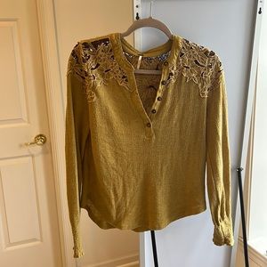 Free People Ruched Button Down Size medium embroidered